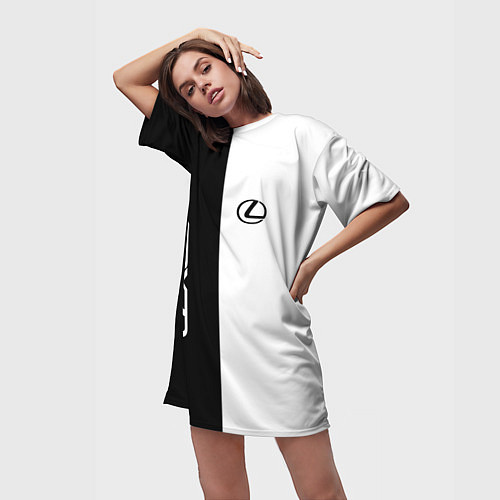 Женская длинная футболка Lexus: Black & White / 3D-принт – фото 3
