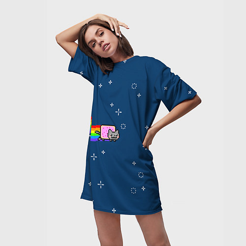 Женская длинная футболка Нянкот / 3D-принт – фото 3