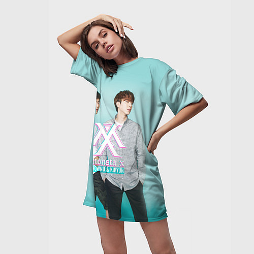 Женская длинная футболка Shownu & Kihyun / 3D-принт – фото 3