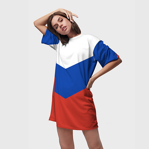 Женская длинная футболка Российский триколор / 3D-принт – фото 3
