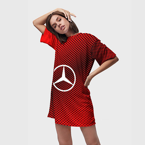 Женская длинная футболка Mercedes: Red Carbon / 3D-принт – фото 3