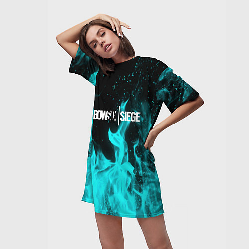 Женская длинная футболка R6S: Turquoise Flame / 3D-принт – фото 3