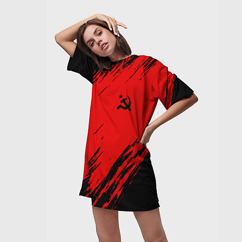 Женская длинная футболка USSR: Red Patriot / 3D-принт – фото 3