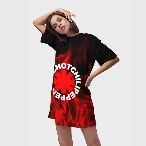 Женская длинная футболка RHCP: Red Flame / 3D-принт – фото 3