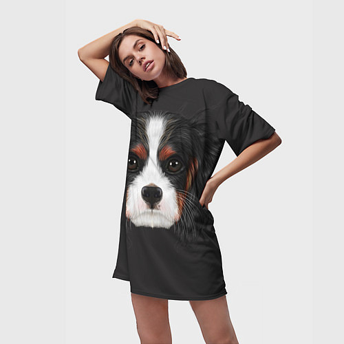 Женская длинная футболка Cavalier King Charles / 3D-принт – фото 3