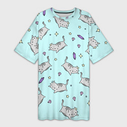 Футболка женская длинная Кавайные котики, цвет: 3D-принт