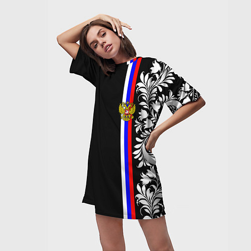 Женская длинная футболка Россия: цветочная коллекция / 3D-принт – фото 3