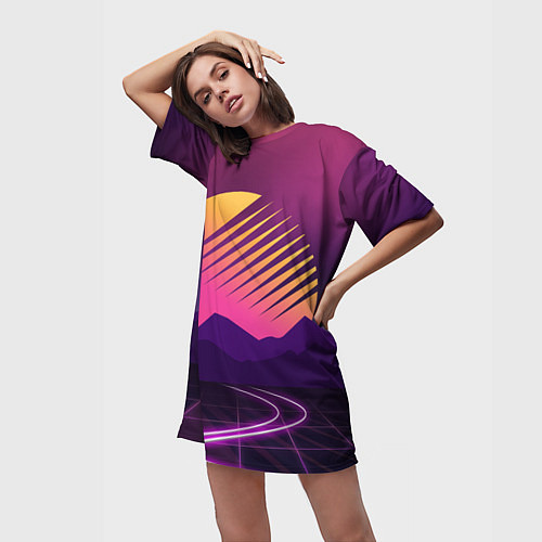 Женская длинная футболка Digital Sun / 3D-принт – фото 3