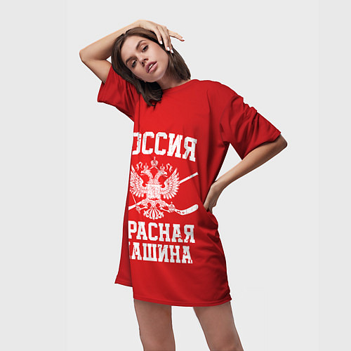 Женская длинная футболка Россия: Красная машина / 3D-принт – фото 3