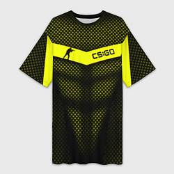 Футболка женская длинная CS:GO Yellow Carbon, цвет: 3D-принт