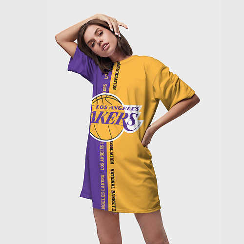 Женская длинная футболка NBA: LA Lakers / 3D-принт – фото 3