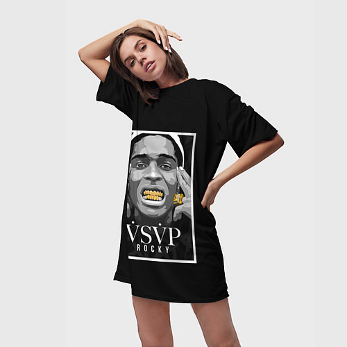 Женская длинная футболка ASAP Rocky: Gold Edition / 3D-принт – фото 3