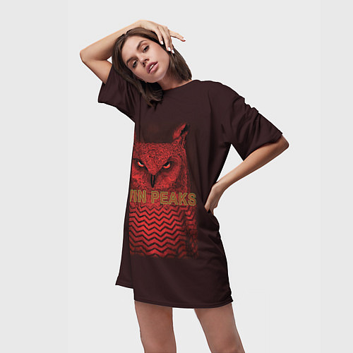 Женская длинная футболка Twin Peaks: Red Owl / 3D-принт – фото 3