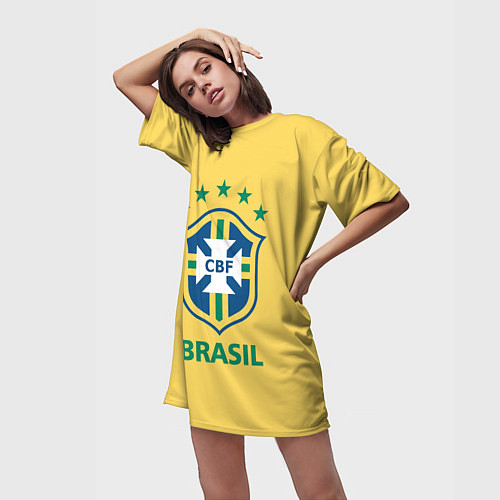 Женская длинная футболка Brazil Team / 3D-принт – фото 3
