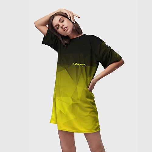 Женская длинная футболка Cyberpunk 2077: Yellow Poly / 3D-принт – фото 3