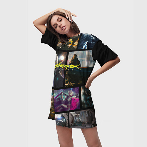 Женская длинная футболка Cyberpunk 2077: Stories / 3D-принт – фото 3