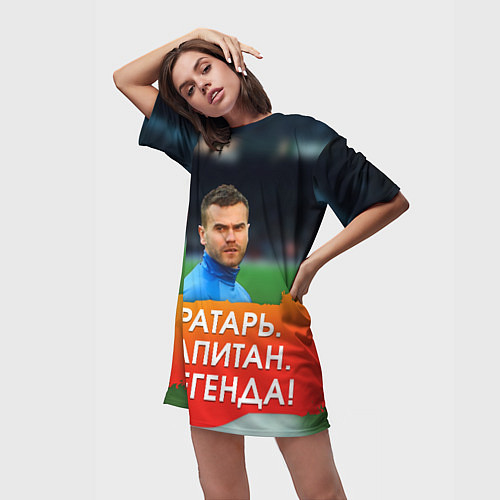 Женская длинная футболка Акинфеев легенда / 3D-принт – фото 3