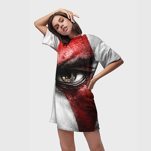 Женская длинная футболка Взгляд Кратоса / 3D-принт – фото 3