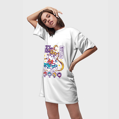 Женская длинная футболка Sailor Meow / 3D-принт – фото 3