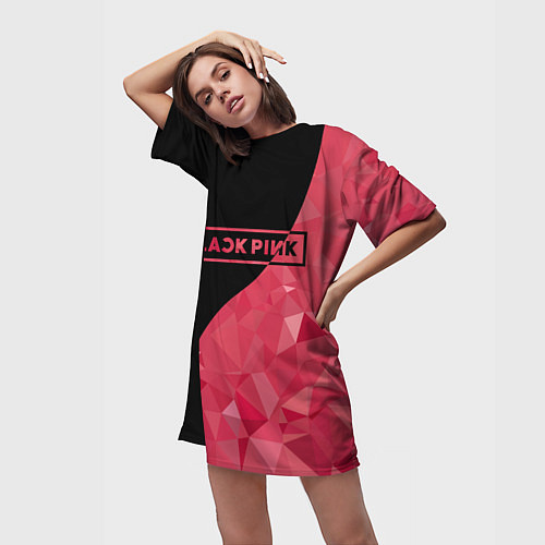 Женская длинная футболка Black Pink: Pink Polygons / 3D-принт – фото 3