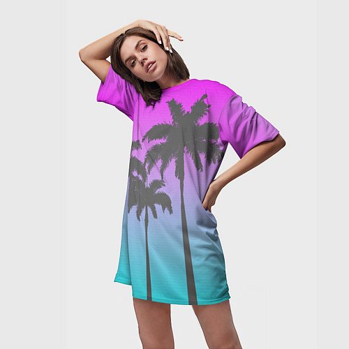 Женская длинная футболка Пальмы 80s / 3D-принт – фото 3
