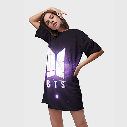 Женская длинная футболка BTS: Violet Space / 3D-принт – фото 3