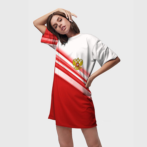 Женская длинная футболка Россия: красная волна / 3D-принт – фото 3