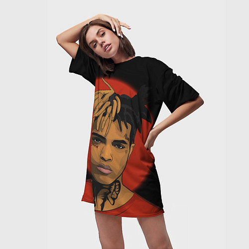 Женская длинная футболка XXXTentacion: Red Sun / 3D-принт – фото 3