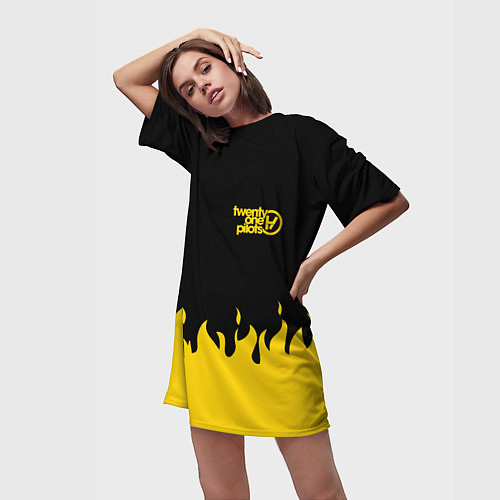 Женская длинная футболка 21 Pilots: Yellow Fire / 3D-принт – фото 3