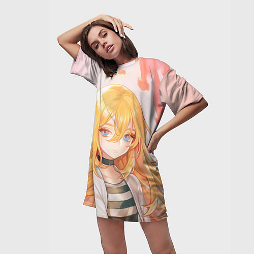 Женская длинная футболка Satsuriku no Tenshi / 3D-принт – фото 3