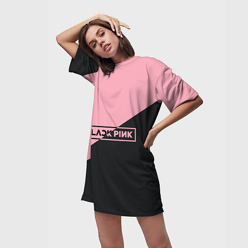 Женская длинная футболка Black Pink / 3D-принт – фото 3