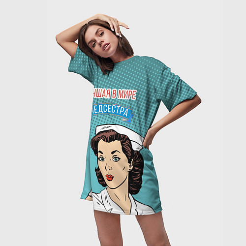 Женская длинная футболка Медсестра: поп-арт / 3D-принт – фото 3