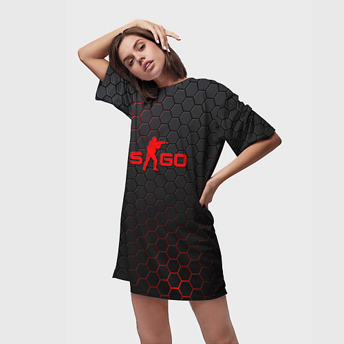 Женская длинная футболка CS:GO Grey Carbon / 3D-принт – фото 3