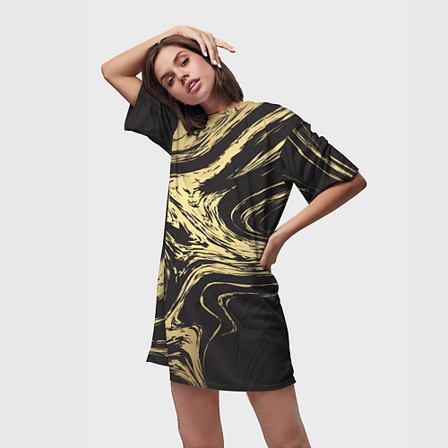 Женская длинная футболка Золотой мрамор / 3D-принт – фото 3
