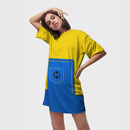 Женская длинная футболка Спецовка желтенького персонажа / 3D-принт – фото 3