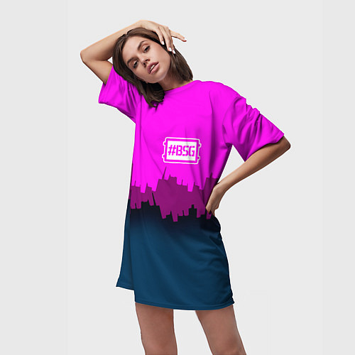 Женская длинная футболка BSG: Neon City / 3D-принт – фото 3