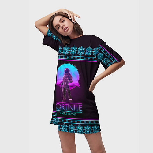 Женская длинная футболка Fortnite: Neon Battle / 3D-принт – фото 3