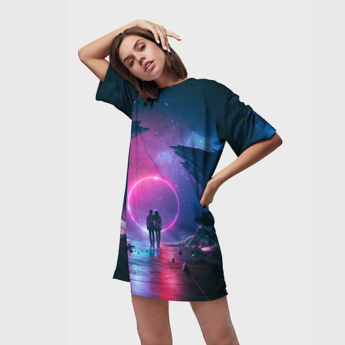 Женская длинная футболка Любовь в космосе / 3D-принт – фото 3