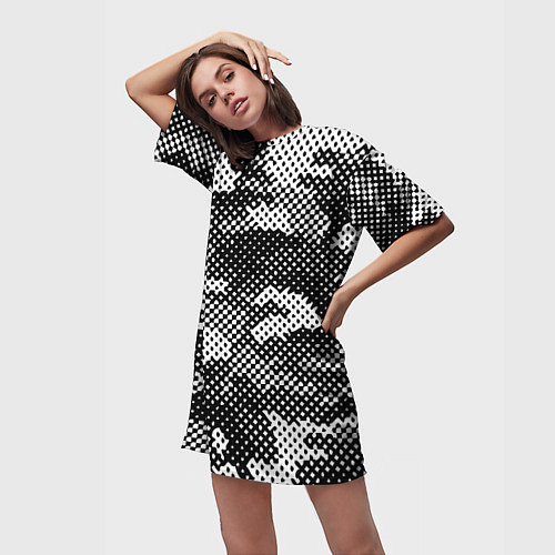 Женская длинная футболка Черный камуфляж / 3D-принт – фото 3