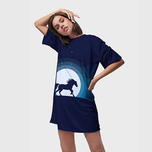 Женская длинная футболка Лошадь под луной / 3D-принт – фото 3