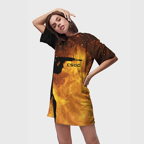 Женская длинная футболка CS:GO Dark Fire / 3D-принт – фото 3