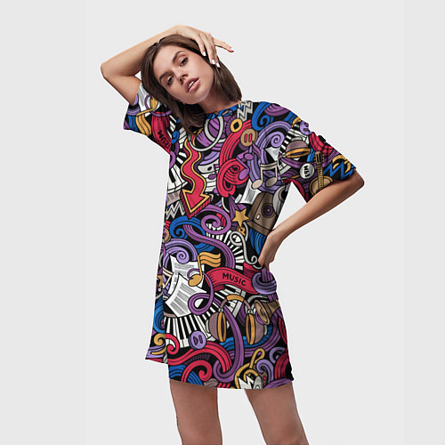 Женская длинная футболка Music collage / 3D-принт – фото 3