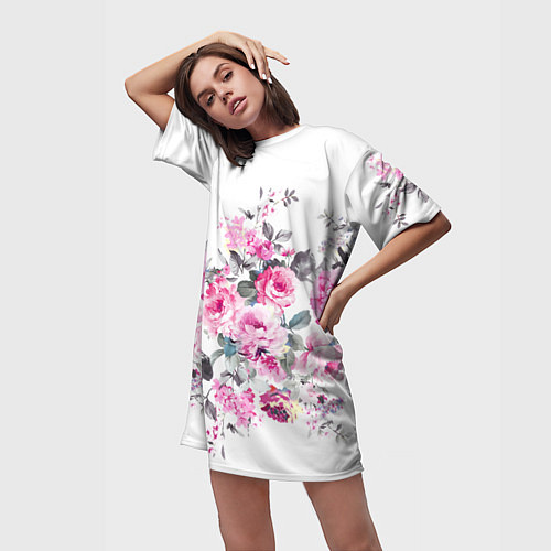 Женская длинная футболка Розовые розы / 3D-принт – фото 3