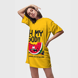 Футболка женская длинная Oh my God!, цвет: 3D-принт — фото 2
