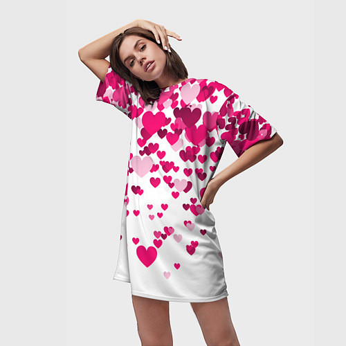 Женская длинная футболка Сердца розовые падают / 3D-принт – фото 3