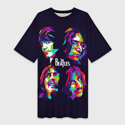 Футболка женская длинная The Beatles: Art Faces, цвет: 3D-принт