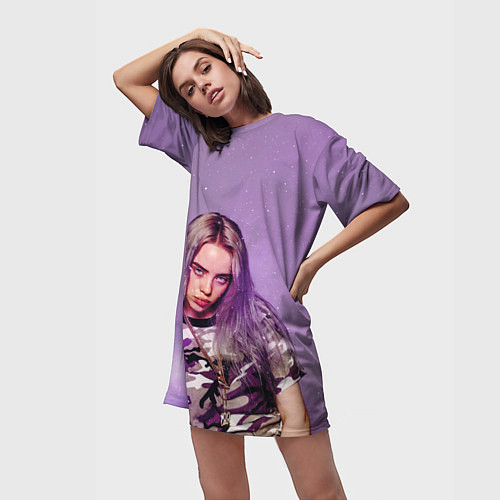 Женская длинная футболка Billie Eilish: Violet Fashion / 3D-принт – фото 3