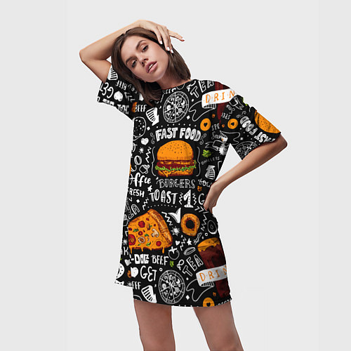 Женская длинная футболка Fast Food / 3D-принт – фото 3