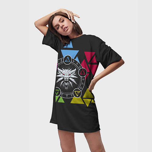 Женская длинная футболка The Witcher: Triangles / 3D-принт – фото 3