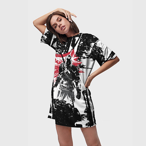 Женская длинная футболка Силуэт Ведьмака / 3D-принт – фото 3